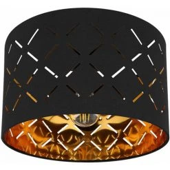 ETC-SHOP Plafonnier Noir Or 1 Flamme Lampe De Salon Plafonnier Tissu, Lignes Décoratives Textile, 1x E27, DxH 30x21 Cm, Salle à Manger