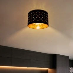 ETC-SHOP Plafonnier Noir Or 1 Flamme Lampe De Salon Plafonnier Tissu, Lignes Décoratives Textile, 1x E27, DxH 30x21 Cm, Salle à Manger -Lampadaire Soldes 2022 36259788 4