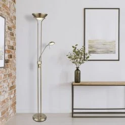 ETC-SHOP Lampadaire Plafond Washlight LED Dimmable Avec Liseuse Lampadaires LED Avec Variateur, Spot De Lecture Flexible Laiton Antique, 2x LED 16 W 1440 Lm, Blanc Chaud, H 180 Cm -Lampadaire Soldes 2022 36378359 4