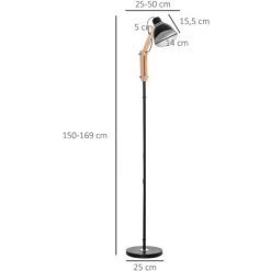 HOMCOM Lampadaire Design Style Industriel 40 W Max. Angle Réglable Métal Noir - Noir -Lampadaire Soldes 2022 36843469 3