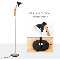 HOMCOM Lampadaire Design Style Industriel 40 W Max. Angle Réglable Métal Noir - Noir -Lampadaire Soldes 2022 36843469 5