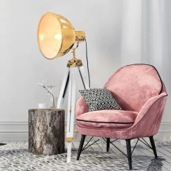 LAMPADAIRE INDUSTRIEL DORE TREPIED BLANC -Lampadaire Soldes 2022 37106059 3