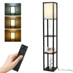 Lampadaire D'etagere Moderne Tomshine Avec Telecommande Et Interrupteur A Tirette Ampoule LED A Intensite Variable 15W Temperatures De Couleur Reglables Lampe De Chevet Etroite Avec Organisateur De Support De Rangement Pour Bureau De Table De Chambre A Co