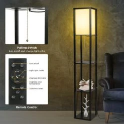 Lampadaire D'etagere Moderne Tomshine Avec Telecommande Et Interrupteur A Tirette Ampoule LED A Intensite Variable 15W Temperatures De Couleur Reglables Lampe De Chevet Etroite Avec Organisateur De Support De Rangement Pour Bureau De Table De Chambre A Co -Lampadaire Soldes 2022 37993323 3