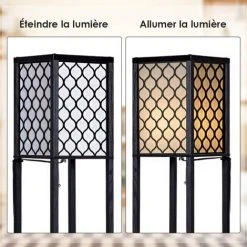 GOPLUS Lampadaire Intérieur 1,6M Avec Tablettes De Rangement à 3 Niveaux, Lampe Sur Pied, Abat-jour En Tissu, Ampoule E27+60W(NON Inclue), Socle ?26CM, Pour Salon/Bureau/Chambre (Noir Avec Grille) -Lampadaire Soldes 2022 40243696 3