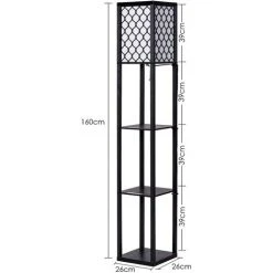 GOPLUS Lampadaire Intérieur 1,6M Avec Tablettes De Rangement à 3 Niveaux, Lampe Sur Pied, Abat-jour En Tissu, Ampoule E27+60W(NON Inclue), Socle ?26CM, Pour Salon/Bureau/Chambre (Noir Avec Grille) -Lampadaire Soldes 2022 40243696 5