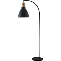 LINDBY Lampadaire 'Trebale' En Métal Pour Salon & Salle à Manger - Noir, Bois Clair