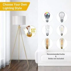 FEMOR Lampadaire Sur Pied, Lampadaire Style Moderne Avec Trépied En Métal D'Or, Abat-jour Satiné Blanc, Lampadaire Douille E27, Lumière Douce Naturelle, Pour Salon, Chambre, Bureau -Lampadaire Soldes 2022 41627728 4