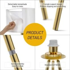 FEMOR Lampadaire Sur Pied, Lampadaire Style Moderne Avec Trépied En Métal D'Or, Abat-jour Satiné Blanc, Lampadaire Douille E27, Lumière Douce Naturelle, Pour Salon, Chambre, Bureau -Lampadaire Soldes 2022 41627728 5