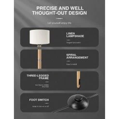 FEMOR Lampadaire Sur Pied, Lampadaire Style Moderne Avec Trépied En Métal, Abat-jour En Tissu En Lin, Lampadaire Douille E27, Lumière Douce Naturelle Pour Salon, Chambre, Bureau, Etc, Hauteur 156 Cm -Lampadaire Soldes 2022 41627735 4