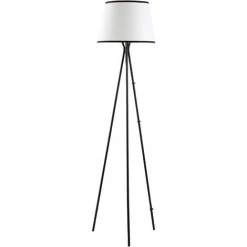 HOMCOM Lampadaire Trépied Design Contemporain 40 W Max. 170H Cm Métal Polyester Coton Noir Blanc - Noir