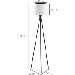 HOMCOM Lampadaire Trépied Design Contemporain 40 W Max. 170H Cm Métal Polyester Coton Noir Blanc - Noir -Lampadaire Soldes 2022 42169139 3