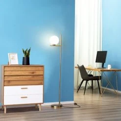 HOMCOM Lampadaire Globe Design Néo-rétro Max. 40 W 159H Cm Métal Doré -Lampadaire Soldes 2022 42169140 4