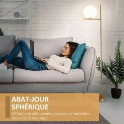 HOMCOM Lampadaire Globe Design Néo-rétro Max. 40 W 159H Cm Métal Doré -Lampadaire Soldes 2022 42169140 5