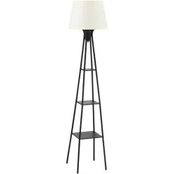 HOMCOM Lampadaire Design Contemporain 3 étagères Intégrées 40 W 173H Cm Métal Noir Polyester Coton Crème - Crème