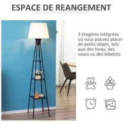 HOMCOM Lampadaire Design Contemporain 3 étagères Intégrées 40 W 173H Cm Métal Noir Polyester Coton Crème - Crème -Lampadaire Soldes 2022 42169141 5