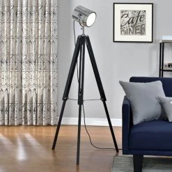 [lux.pro] Lampadaire Tripode (1 X Socle E27)(64cm - 140cm) Design Industriel Trépied Tripode Tripode Télescope Chrome Lampe Sur Pied Luminaire