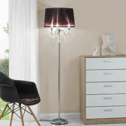 [lux.pro] Lampadaire Lampe Sur Pied Métal Tissu Noir Chrome Hauteur 165 Cm Diamètre 45cm