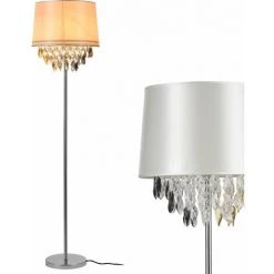 [lux.pro] Lampadaire Lampe Sur Pied Métal Poli Tissu Blanc Chrome 1 X E27 161 Cm -Lampadaire Soldes 2022 4247934 3