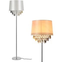 [lux.pro] Lampadaire Lampe Sur Pied Métal Poli Tissu Blanc Chrome 1 X E27 161 Cm -Lampadaire Soldes 2022 4247934 4