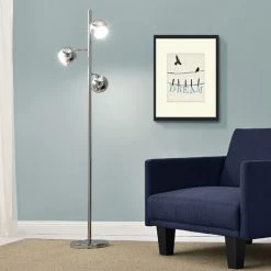 [lux.pro] Lampadaire Lampe à Pied Métal Chrome ø 40 Cm 157 Cm