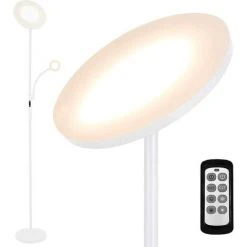 BAMNY Lampadaire Sur Pied Salon, Lampadaire LED 25W Infinite Dimmable, Avec Lampe De Lecture 7W, Contr?le Tactile & Télécommande, 3 Températures De Couleur Pour Salon, Chambre, Bureau, Blanc