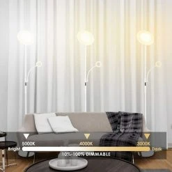 BAMNY Lampadaire Sur Pied Salon, Lampadaire LED 25W Infinite Dimmable, Avec Lampe De Lecture 7W, Contr?le Tactile & Télécommande, 3 Températures De Couleur Pour Salon, Chambre, Bureau, Blanc -Lampadaire Soldes 2022 42685072 5