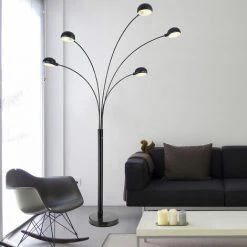 ETC-SHOP Lampadaire Spot Lampadaire Salon Moderne Avec Socle En Marbre Noir, Métal, 5x E14, LxPxH 130x120x200cm -Lampadaire Soldes 2022 44420239 4
