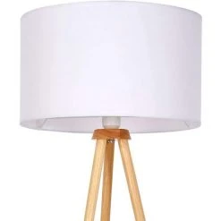 HELLOSHOP26 Lampadaire Trépied Led En Bois 145 Cm Diamètre 45 Cm Max 60 Watts Abat Jour Blanc Style Moderne Scandinave Luminaire Lampe Sur Pied Pour Salon - Blanc -Lampadaire Soldes 2022 45811294 2