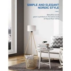 PEDY Lampadaire Sur Pied, Lampadaire Style Moderne Avec Trépied En Métal, Abat-jour En Tissu, Lampadaire Douille E27, Lumière Douce Naturelle, Hauteur 156 Cm, Pour Salon, Chambre, Bureau, Etc -Lampadaire Soldes 2022 45883910 4