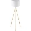 HOMCOM Lampadaire Trépied Style Art Déco 40 W Max. H.144 Cm Piètement Métal Doré Abat-jour Polyester Coton Blanc -Lampadaire Soldes 2022 47140923 1