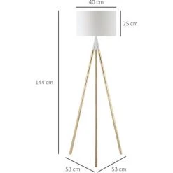 HOMCOM Lampadaire Trépied Style Art Déco 40 W Max. H.144 Cm Piètement Métal Doré Abat-jour Polyester Coton Blanc -Lampadaire Soldes 2022 47140923 3