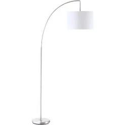 HOMCOM Lampadaire Arc - Lampadaire Arceau Courbé Design Contemporain - Pied Corps Métal Chromé, Abat-jour Polyester Coton Blanc - Gris