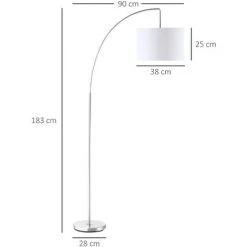 HOMCOM Lampadaire Arc - Lampadaire Arceau Courbé Design Contemporain - Pied Corps Métal Chromé, Abat-jour Polyester Coton Blanc - Gris -Lampadaire Soldes 2022 47140936 3