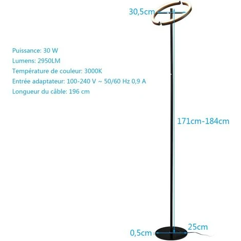COSTWAY Lampadaire Salon LED Dimmable 2950 Lumen 3000K Avec Commande Tactile Lampe Sur Pied Pour Salon Café Chambre Bureau Noir 7 COSTWAY Lampadaire Salon LED Dimmable 2950 Lumen 3000K Avec Commande Tactile Lampe Sur Pied Pour Salon Café Chambre Bureau Noir – Image 5