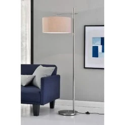 [lux.pro] Lampadaire London Lampe Sur Pied Lampe De Plancher Lampe Lampe De Salon Métal Tissu Gris E27 155 Cm X Ø 48 Cm