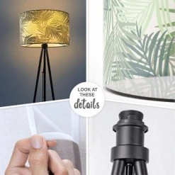 Paco Home Lampadaire Salon Chambre À Coucher E27 Nature Motif Floral Palmiers  Vert (Ø45,5 Cm),  Lampadaire - Noir -Lampadaire Soldes 2022 50625176 4