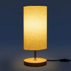 Paco Home Lampadaire Lampe De Bureau Lampe LED Salon Moderne Abat-Jour Tissu Bois  Blanc,  Lampe De Table -Lampadaire Soldes 2022 50629138 3