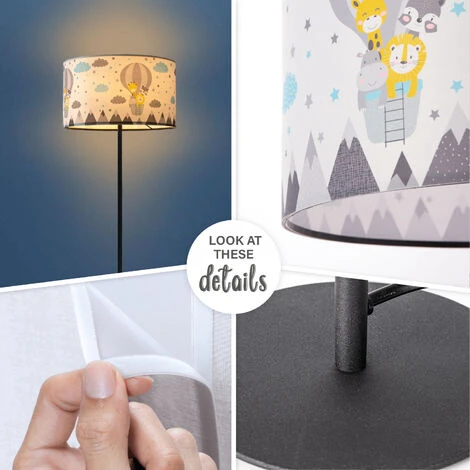 Paco Home Lampe Chambre Enfant Chambre De Bébé Lampadaire E27 Montgolfière Animaux Crème (Ø38cm), Lampadaire - Noir 6 Paco Home Lampe Chambre Enfant Chambre De Bébé Lampadaire E27 Montgolfière Animaux Crème (Ø38cm), Lampadaire - Noir – Image 4