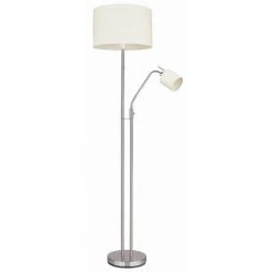 ETC-SHOP Lampadaire, Salon, Couleur Sable, Uplighter Avec Liseuse, Lampadaire, Abat-jour En Tissu, Interrupteur à Tirette, Liseuse Avec Interrupteur à Bascule, Nickel Mat, 1x E27, 1x E14, DxH 40 X 175 Cm
