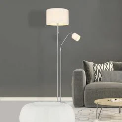 ETC-SHOP Lampadaire, Salon, Couleur Sable, Uplighter Avec Liseuse, Lampadaire, Abat-jour En Tissu, Interrupteur à Tirette, Liseuse Avec Interrupteur à Bascule, Nickel Mat, 1x E27, 1x E14, DxH 40 X 175 Cm -Lampadaire Soldes 2022 50760980 3