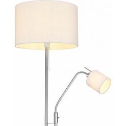 ETC-SHOP Lampadaire, Salon, Couleur Sable, Uplighter Avec Liseuse, Lampadaire, Abat-jour En Tissu, Interrupteur à Tirette, Liseuse Avec Interrupteur à Bascule, Nickel Mat, 1x E27, 1x E14, DxH 40 X 175 Cm -Lampadaire Soldes 2022 50760980 4