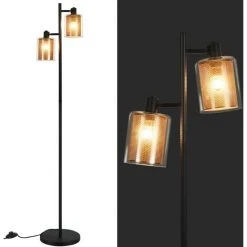 ZMH Lampadaire Vintage Lampe Sur Pied - E14 Ampoules Max.25W Intérieur Industriel Style Rétro Noir Et Doré Métal Et Verre Pour Chambre à Coucher Chambre D'enfant Bureau