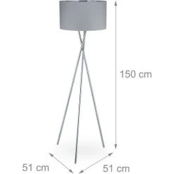Relaxdays Lampe Sur Trois Pieds, Décorative, Interrupteur, Lumière Indirecte, Lampadaire De Salon, HlP:150x51x51cm,gris -Lampadaire Soldes 2022 52202983 5