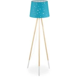 Relaxdays Lampe Droite Chambre D'enfants, E27; Avec Câble, Abat-jour, Motif étoiles, Tissu, Bois, 47cm De Hauteur, Bleu -Lampadaire Soldes 2022 52204535 2