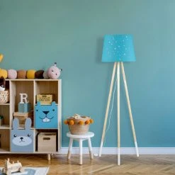 Relaxdays Lampe Droite Chambre D'enfants, E27; Avec Câble, Abat-jour, Motif étoiles, Tissu, Bois, 47cm De Hauteur, Bleu -Lampadaire Soldes 2022 52204535 3
