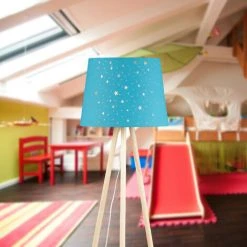 Relaxdays Lampe Droite Chambre D'enfants, E27; Avec Câble, Abat-jour, Motif étoiles, Tissu, Bois, 47cm De Hauteur, Bleu -Lampadaire Soldes 2022 52204535 4