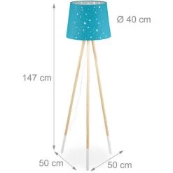 Relaxdays Lampe Droite Chambre D'enfants, E27; Avec Câble, Abat-jour, Motif étoiles, Tissu, Bois, 47cm De Hauteur, Bleu -Lampadaire Soldes 2022 52204535 5