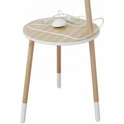 LICHT-ERLEBNISSE Lampadaire Trépied En Bois Avec Abat-jour En Tissu Blanc Au Design Scandinave Moderne Avec Petite Table - Bois, Blanc -Lampadaire Soldes 2022 52555584 2