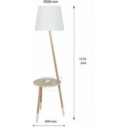 LICHT-ERLEBNISSE Lampadaire Trépied En Bois Avec Abat-jour En Tissu Blanc Au Design Scandinave Moderne Avec Petite Table - Bois, Blanc -Lampadaire Soldes 2022 52555584 5